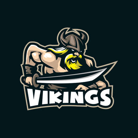Viking mascot logo design vector with modern illustration concept style for badge, emblem and t shirt printing. Angry viking illustration for sport and esport team.のイラスト素材