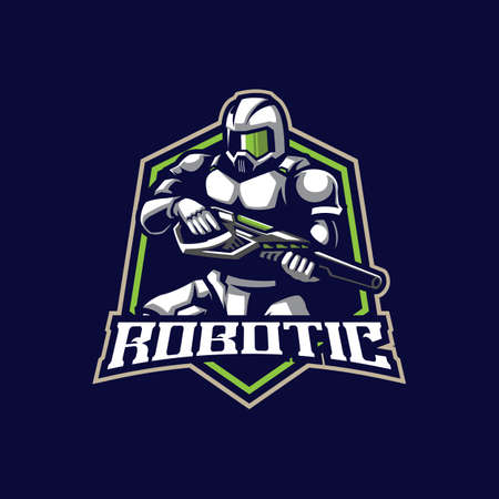 Robotic mascot logo design vector with modern illustration concept style for badge, emblem and t shirt printing. Robotic illustration with guns in hand.のイラスト素材