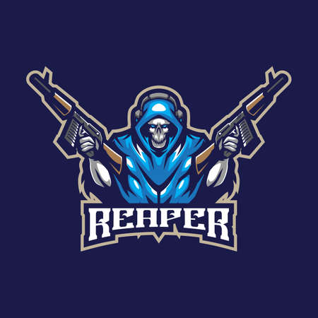 Reaper mascot logo design vector with modern illustration concept style for badge, emblem and t shirt printing. Angry reaper illustration for sport and esport team.のイラスト素材