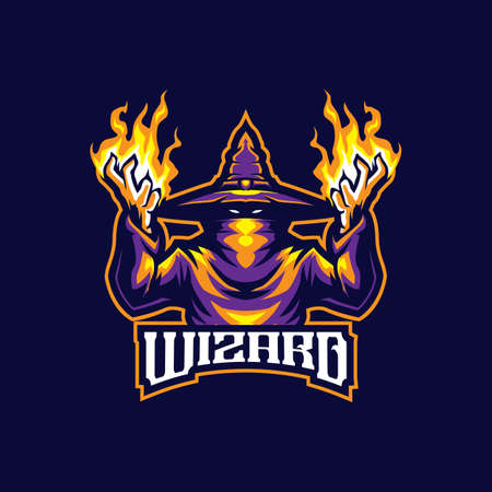 Wizard mascot logo design vector with modern illustration concept style for badge, emblem and t shirt printing. Fire wizard illustration for sport and esport team.のイラスト素材