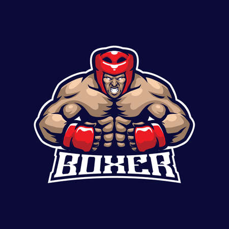 Boxer mascot logo design with modern illustration concept style for badge, emblem and t shirt printing. Angry boxer illustration for sport team.のイラスト素材