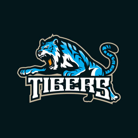 Tiger mascot logo design vector with modern illustration concept style for badge, emblem and t shirt printing. Angry tiger illustration for sport team.のイラスト素材