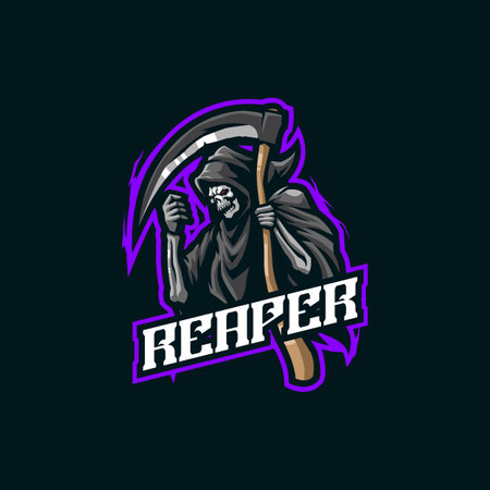 Reaper mascot logo design vector with modern illustration concept style for badge, emblem and t shirt printing. Reaper illustration for sport team.のイラスト素材
