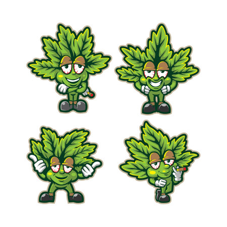 Cannabis mascot logo design vector with modern illustration concept style for badge, emblem and t shirt printing. Smart cannabis illustration mascot pack.のイラスト素材