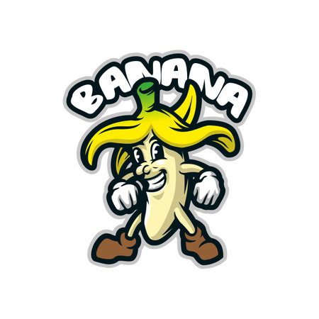 Banana mascot logo design with modern illustration concept style for badge, emblem and tshirt printing. Funny banana illustration.のイラスト素材