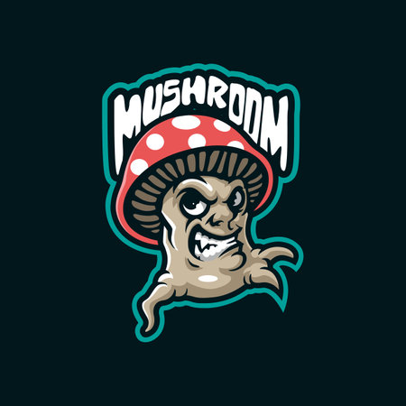 Mushroom mascot logo design with modern illustration concept style for badge, emblem and t shirt printing. Angry mushroom illustration.のイラスト素材