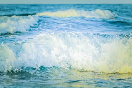Blue sea wave on the shore close-up. Natural background.の写真素材