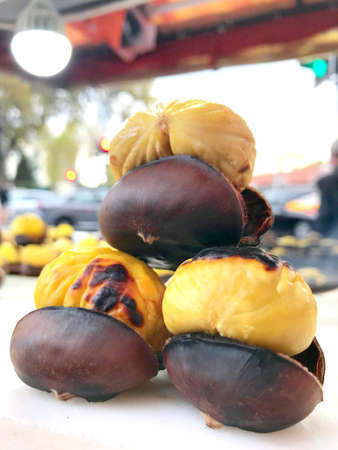 chestnuts on a street stall in the city of Barcelona, Spain