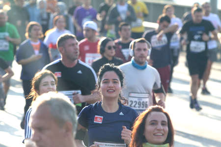 September 15, 2019 Minsk Belarus Half Marathon Minsk 2019 Group of people running in the cityの写真素材