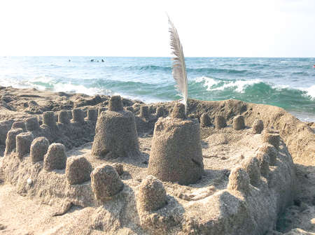 Sand castle on the beach. Sand castle on the beach. Sand castle on the beach.の写真素材