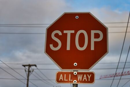 Red All Way Stop Signの写真素材