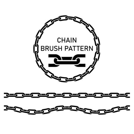 Chains. Vector illustration. Chain icons, parts, circles of chains metal, chain links brush pattern&#x9;&#xD;&#xA;のイラスト素材