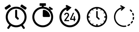 time icon time left alarm clock and open 24 our icon packの写真素材