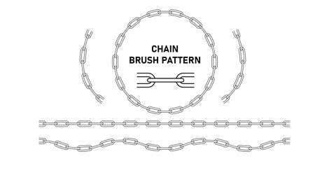 Chains. Vector illustration. Chain icons, parts, circles of chains metal, chain links brush patternのイラスト素材
