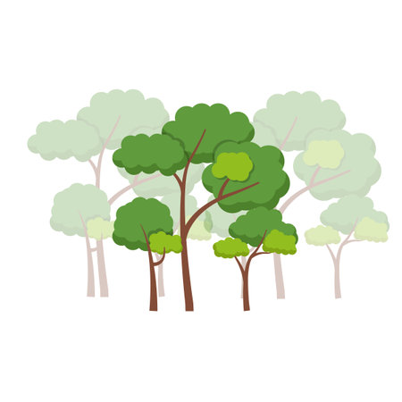 Green trees flat vector illustration. Beautiful green leaves isolated on white&#x9;&#xD;&#xA;のイラスト素材