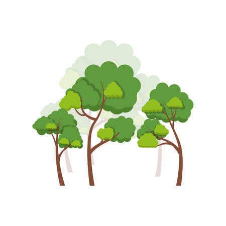 Green trees flat vector illustration. Beautiful green leaves isolated on white&#x9;&#xD;&#xA;のイラスト素材