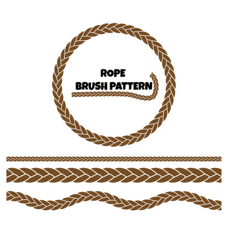 Rope brushes set. Rope frame design elements. Seamless marine rope texture for decorationのイラスト素材
