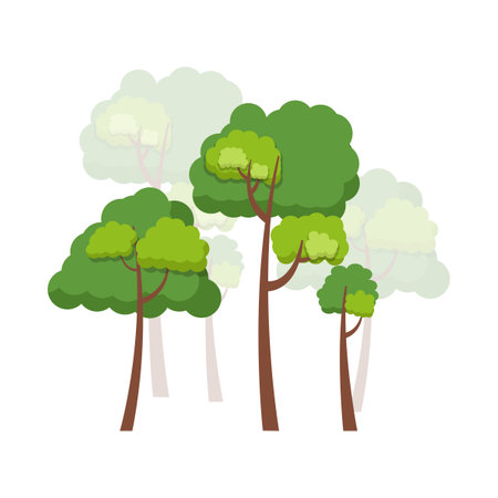 Green trees flat vector illustration. Beautiful green leaves isolated on white&#x9;&#xD;&#xA;のイラスト素材