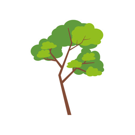 Green trees flat vector illustration. Beautiful green leaves isolated on whiteのイラスト素材