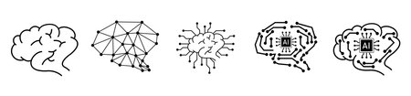 artificial intelligence logo icon with brain and chip and circuit boardのイラスト素材