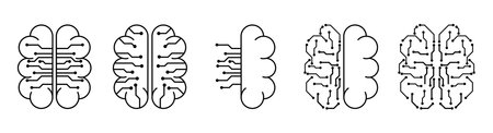 artificial intelligence icon with brain and circuit boardのイラスト素材