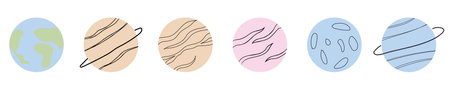 cute planet set planet ring spaceのイラスト素材
