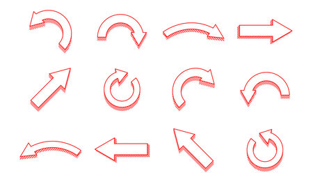3d flat artistic arrow hand drawn arrow pointer set with shadeのイラスト素材