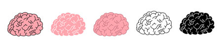 human brain organ pink brain with white strokeのイラスト素材