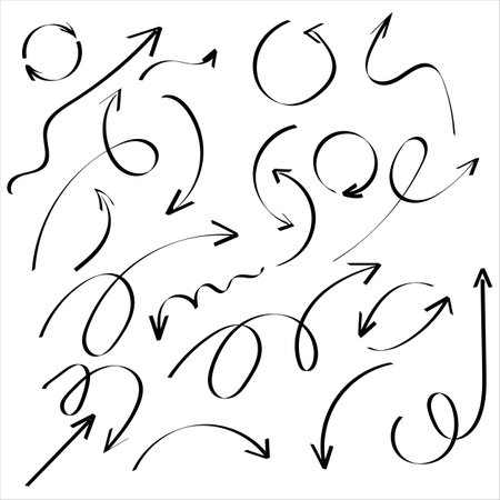artistic arrow hand drawn arrow pointer setのイラスト素材