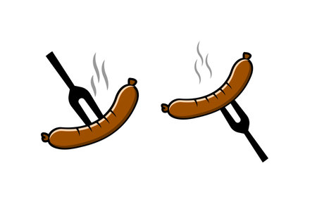 sausage barbecue with fork logo iconのイラスト素材