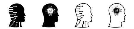 head silhouette with microchip processor and circuit motherboard main board artificial intelligence roboticsのイラスト素材