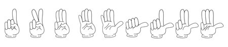 hand gesture number 1-9 cartoon outline strokeのイラスト素材