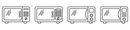 oven micro wave icon set outline thickのイラスト素材