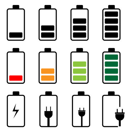 battery indicator and battery charging icon setのイラスト素材