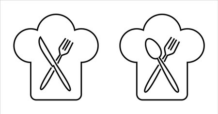 fork spoon knife logo with chef hat iconのイラスト素材
