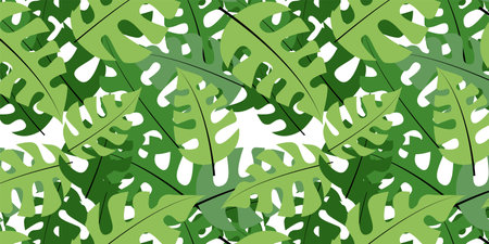 green monstera leaf seamless patternのイラスト素材