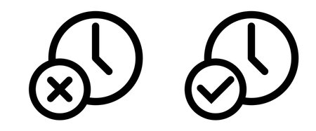 right time and wrong time icon, not on time and on time iconのイラスト素材