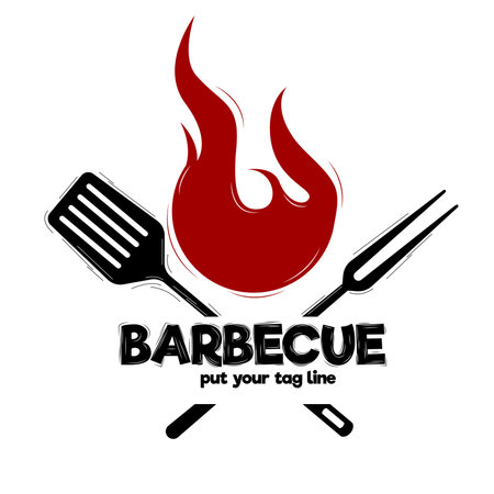 barbeque barbecue logo icon restoaurant sign with fireのイラスト素材