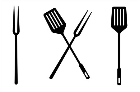 barbecue tools spatula and fork silhouette logo iconのイラスト素材