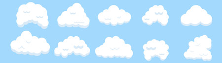 set of clouds on blue sky backgroundのイラスト素材