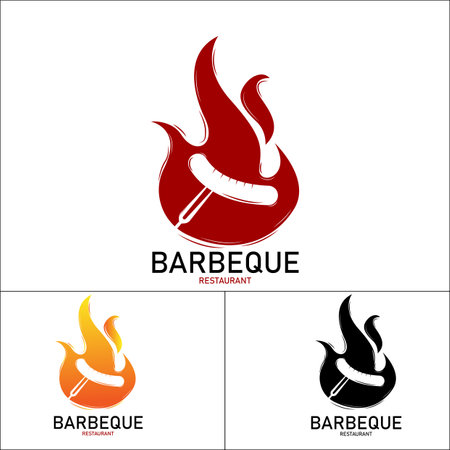 barbeque with sausage on fire logo iconのイラスト素材