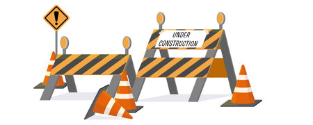 under construction caution in the construction site and coneのイラスト素材