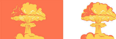 Mushroom smoke effect nuclear bomb exploasion doodle drawing with yellow and orange colorのイラスト素材