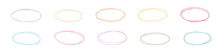 grunge oval frame hand drawing sketch for border and frame with cute color paletteのイラスト素材