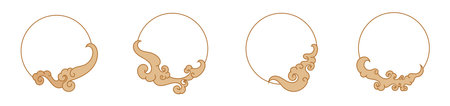 ornamental circle frame border with curly cloud decoration brownのイラスト素材