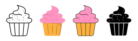 cup cake icon set seweet cake puff loaf bread bakeryのイラスト素材