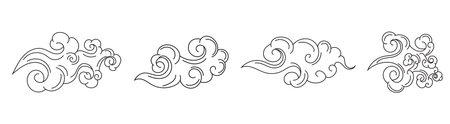 curly and swirl cloud style with black stroke chinese asian style cloudy drawingのイラスト素材