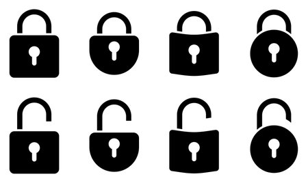 Icon lock black and white, flat design vector, secure keylock, vector iconのイラスト素材