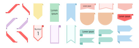 cute ribbon tag and banner or advertisement pastel color setのイラスト素材