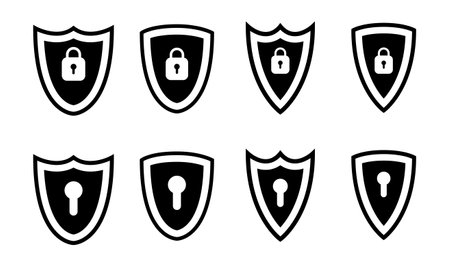cyber security icon with shield and key lockのイラスト素材